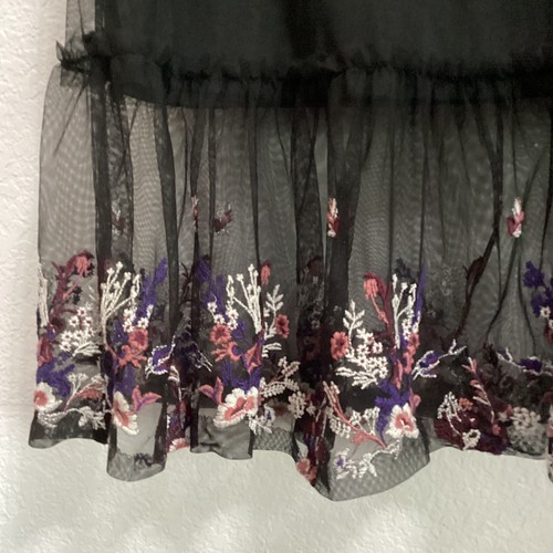 Willow & Clay Skirt Women M Black Embroidered Floral Sheer Overlay Fairy Grunge - Picture 4 of 9