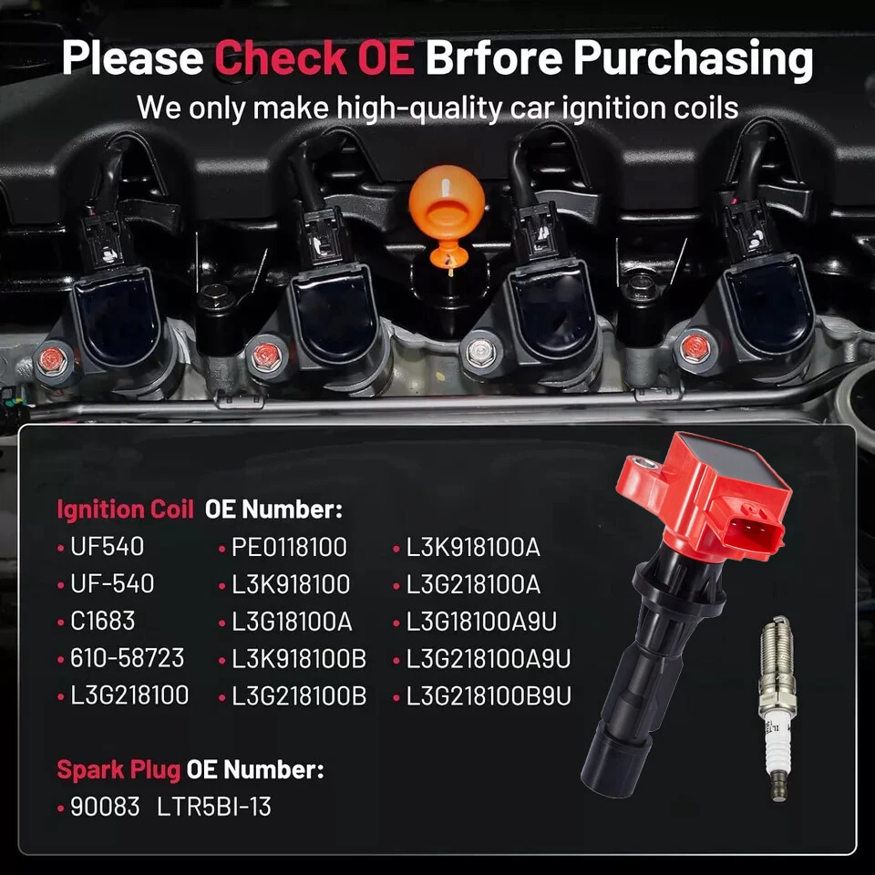 4 bujías de iridio de bobina de encendido de rendimiento para Mazda 3 MX-5 Miata CX-7 UF540 Foto 2 de 4