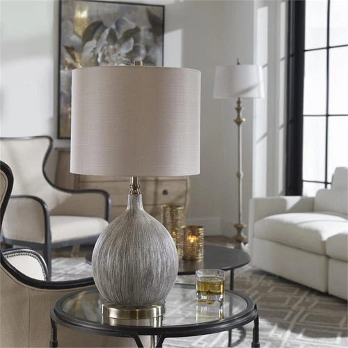 Uttermost Hedera Ceramic Metal Fabric Table Lamp in Textured Ivory/Light Beige - Picture 7 of 8