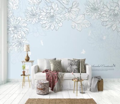 3D Light Blue Branch ZHUA9218 Wallpaper Wall Murals Removable Self-adhesive Ann