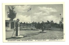 Unused Postcard 1930s Real Photo Mobile Station and Cabin Thousand Islands