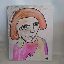 Abstract Original Painting Portrait Of  Woman "Liz" By Saundra Fleming Signed 