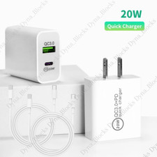 20W PD QC Power Adapter Cube Fast Charger For iPhone 14 13 12 11 XR 8 USB C Cord