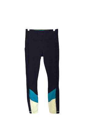LULULEMON Trail Bound 7/8 Tights Black/Blue Tropics/Clear Mint Size 2