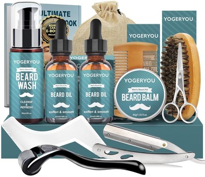 Beard Kit,Beard Grooming Kit W/Straight Razor,2 PACK BeardGifts for Men Boyfrien