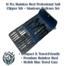 16 Pcs Stainless Steel Professional Nail Clipper Kit   Manicure Pedicure Set