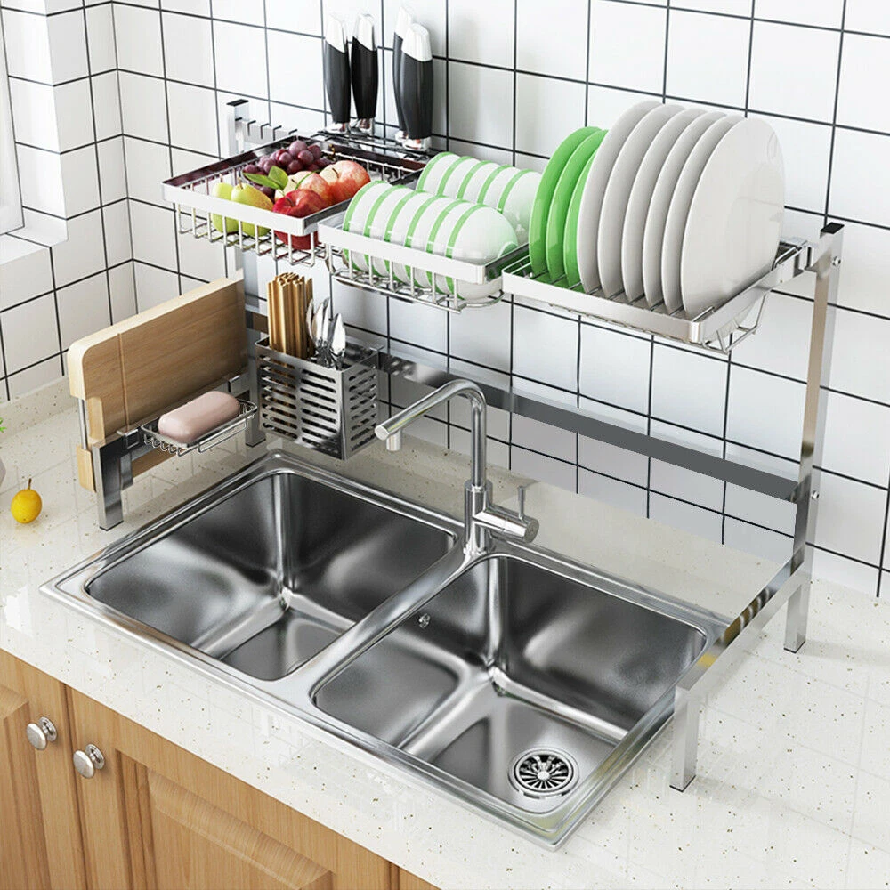 Stainless Steel Sink Drain Rack Kitchen Shelf Dish Cutlery Drying Drainer  Holder