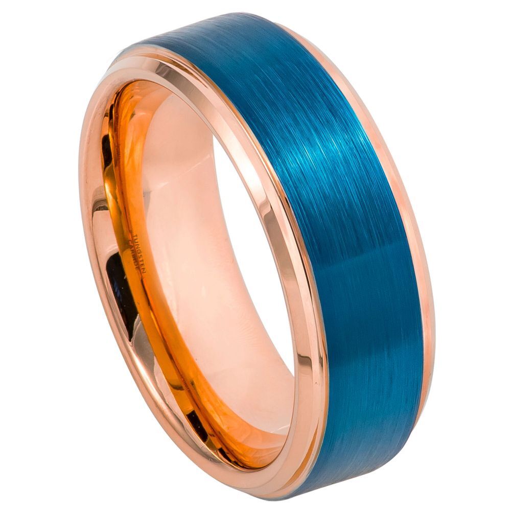 Tungsten Ring Band Two-tone Rose Blue For Men Women
