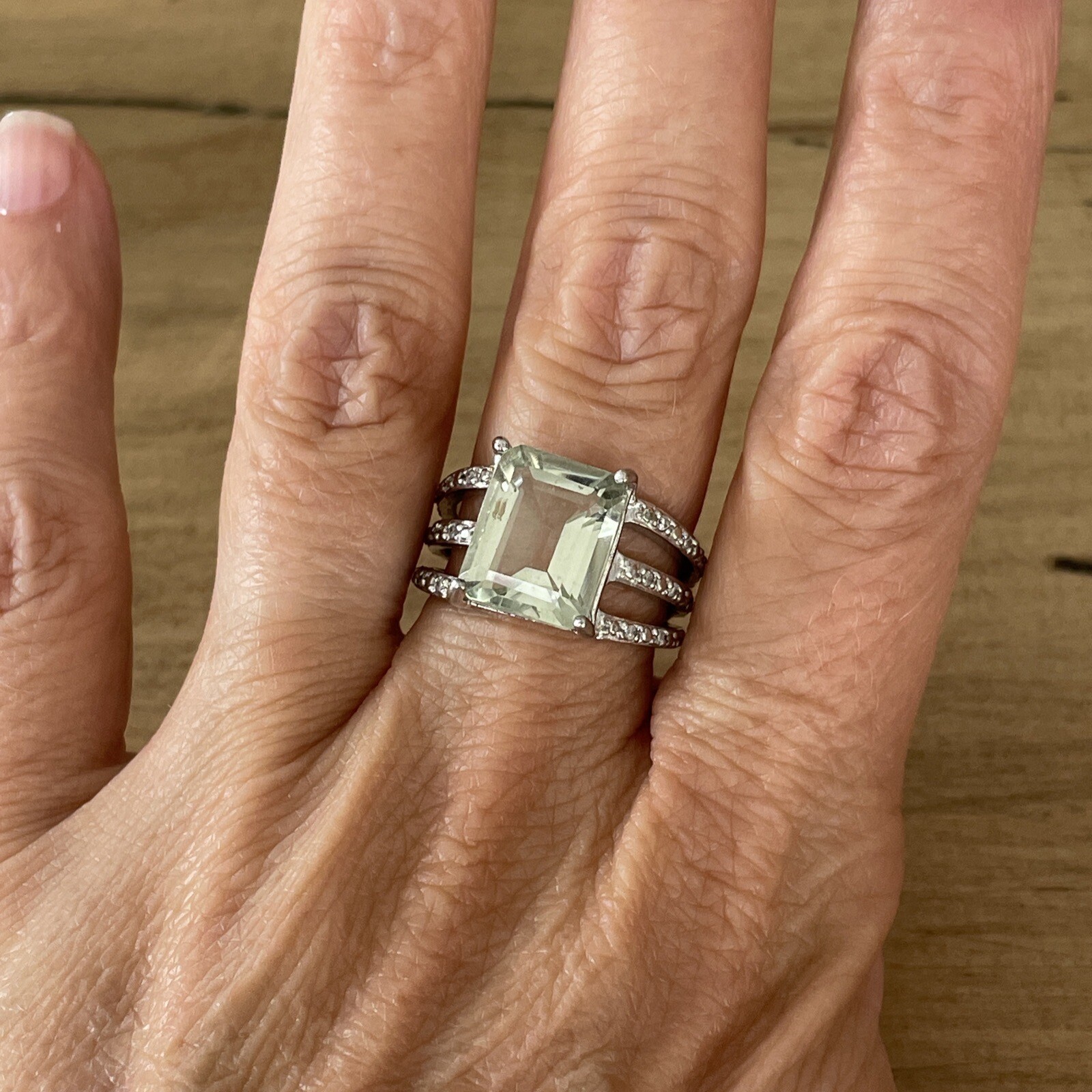 Sterling Silver Rectangular Green Gemstone Ring S… - image 6