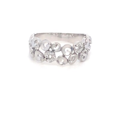 14k Solid white Gold Artisan Designer Spiral Design Wedding Ring With Diamonds