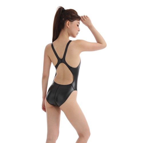Damen PU Leather Einteiler Bademode Hohe Taille Ärmellos Sports Tights Leotards - Picture 15 of 26