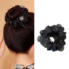 , 1pc Black Bird Nest Hairball Hair Claw with Flower Edge, Expandable