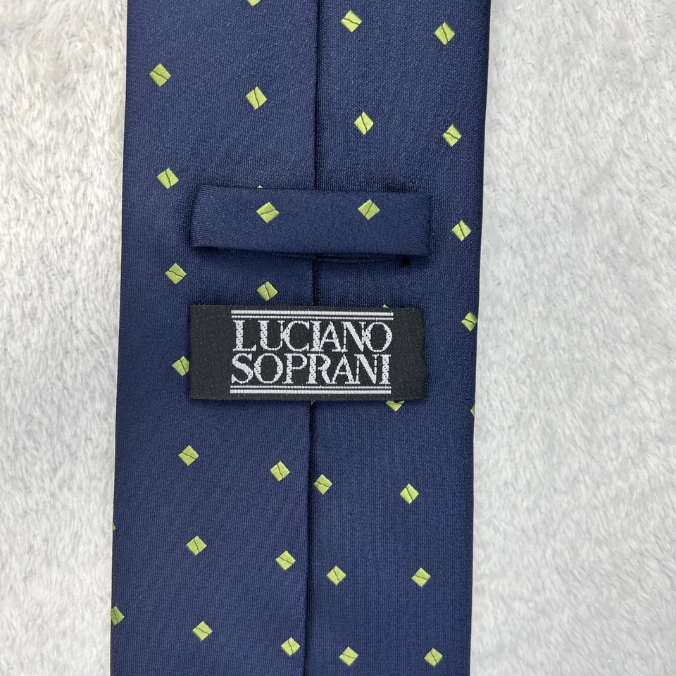 Corbata para hombre Luciano Soprani diseño azul verde 3,5”x 57” seda  Foto 2 de 4