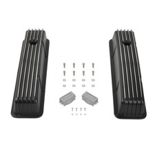 Black Aluminum Tall Retro Finned Valve Covers For 58-86 Chevy Sbc 327 350 400