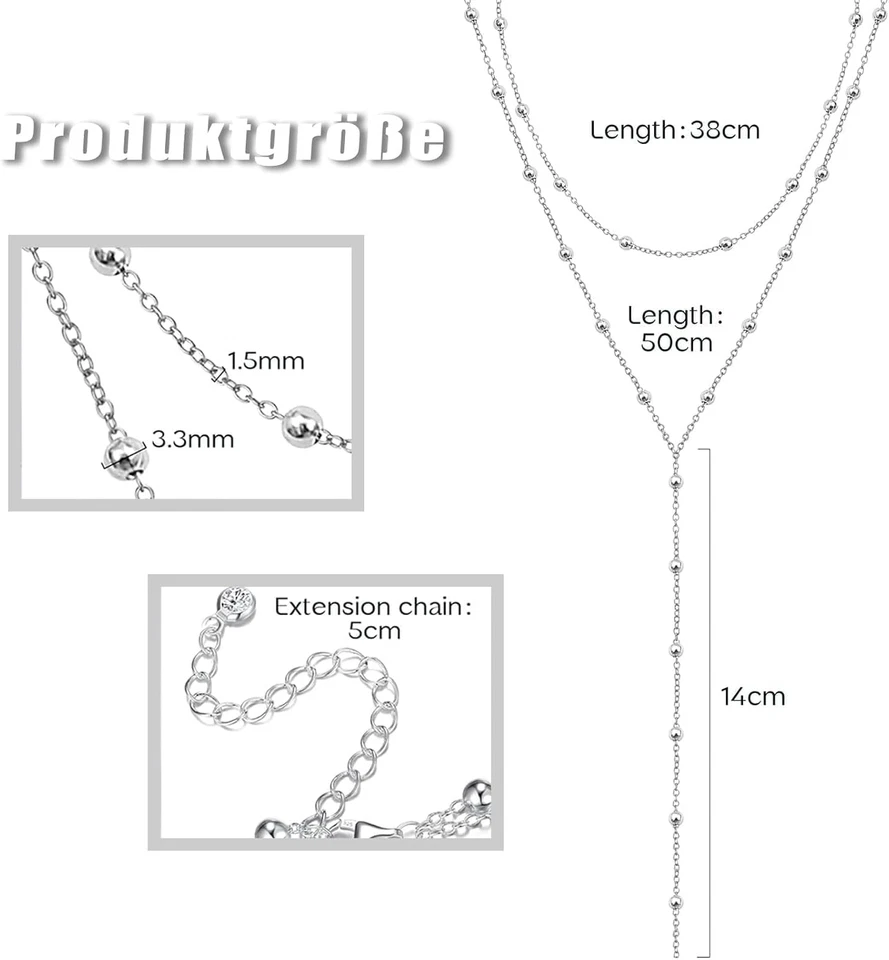 Y Kette Silber 925 Lange Damen Elegante Set Alltag Geschenke - Bild 2 von 4