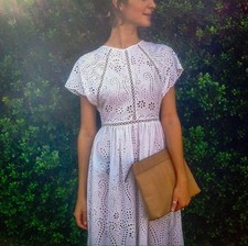 Zimmermann Dress Size 0 (AU 8) Hydra Broderie Anglaise White Cotton Bridal Midi