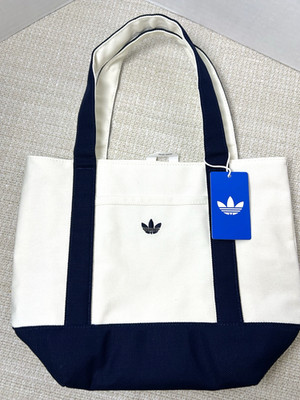 NWT Adidas Canvas Mini Tote Bag Unisex Off White BLUE Sporty Trefoil KL3505 NEW