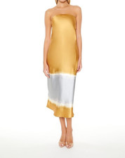 Forever 21 Strapless Satin Midi Dress Golden yellow & Gray Ombre XS Y2K