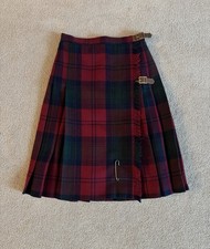 VTG Ralph Lauren 100 Wool Pleated Red Plaid Tartan Skirt Kilt Youth/Girls Sz 10