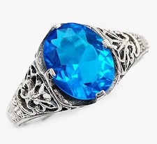 2CT Blue Topaz 925 Solid Sterling Silver Vintage Style Ring Jewelry Sz 8 AZ2