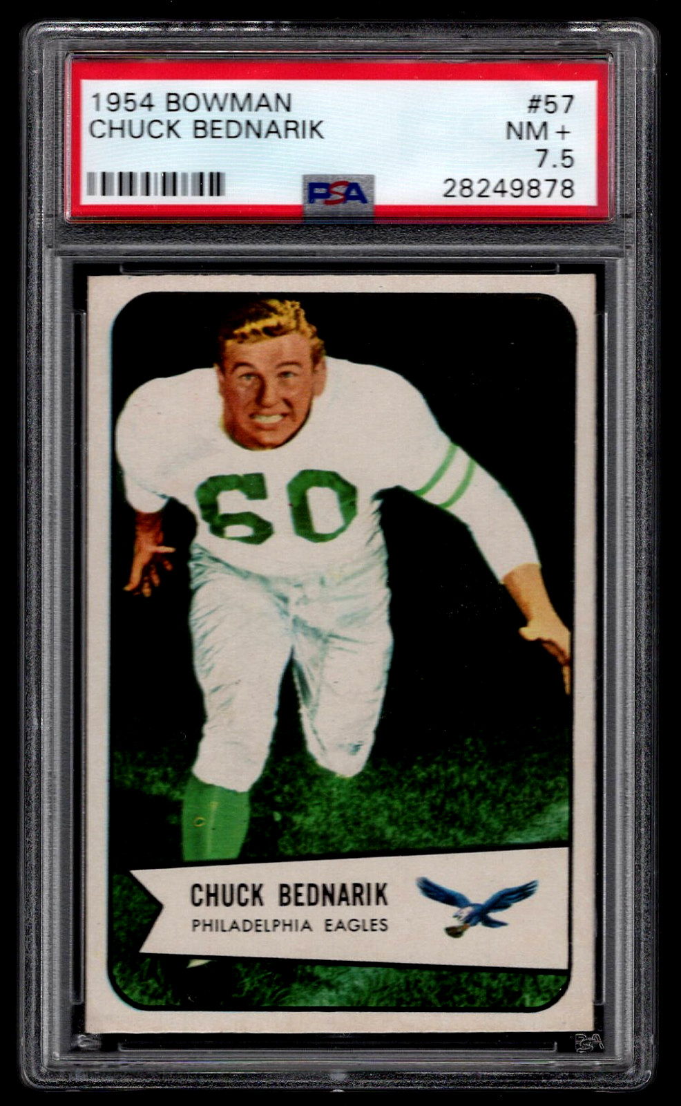 Chuck Bednarik #57 Football Cards 1954 Bowman trading card — raw and PSA graded price guide