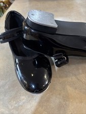 Beginner Tap Shoes Dance Class Mary Jane Black Patent Leather Size 11 Girls New