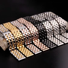 16-26mm Stainless Steel 5-Row Watch Strap Band Butterfly Clasp Flat+Curved End