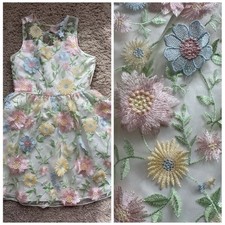 Rare Editions Pastel Floral Applica Dress Pink Yellow Sz 12 Back Cutout Taylor