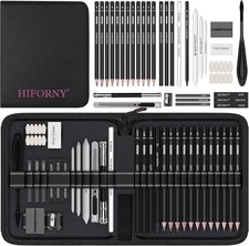 HIFORNY 42 PCS Drawing Set, Sketching Kit with Graphite & Charcoal Pencils, Blen