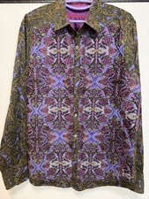 Robert Graham Space Filigree Purple Green Limited Edition Sports Shirt XL Rare