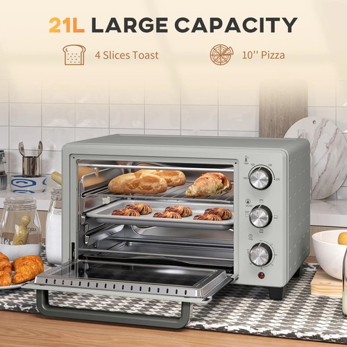 21L Mini Arbeitsplatte Backofen Elektrogrill mit einstellbarer Temperatur 1400W 230V, silberfarben - Bild 4 von 11