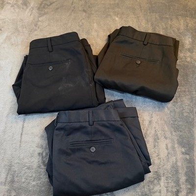 Lot 3 Van Heusen Dress Pants Mens 34x29 Black Navy Pleated Cuffed Classic  Fit | eBay