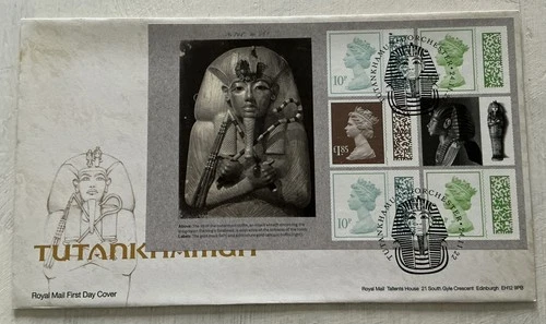 GB QEII 2022 Tutankhamun Prestige Machin Barcode Pane RMFDC Dorchester Mask SHS
