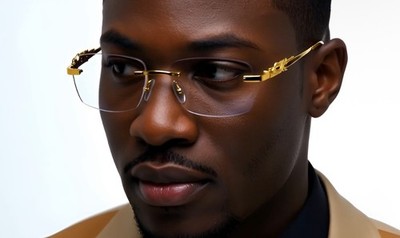 Men Classic Sunglasses Elegant Modern Hip Hop Day Night Club Rimless Gold Frame
