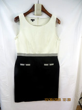TALBOTS SZ 14 Rayon/Nylon/Spand White Black Thick Dense Stretchy Cloth Dress