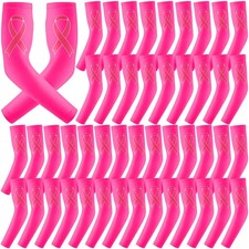 24 Pairs Breast Cancer Awareness Arm Sleeves Ribbon Sports Compression Arm Sl...