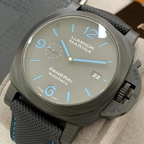 ✤PANERAI✤Luminor Marina Quadrante Nero 44mm PAM01661 Carbotech Orologio Uomo Autentico