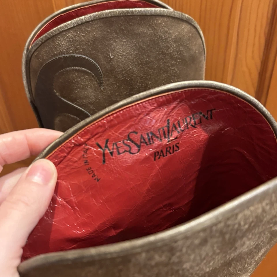 RARE VINTAGE YSL BROWN LEATHER BOOTS SIZE 8.5 - Image 4 of 4