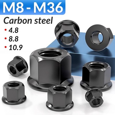M8 M10 to M36 Flange Nuts Hexagon Flanged Nut DIN 6923 Metric Black Carbon Steel