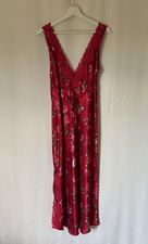 Vtg California Dynasty Nightgown Slip Dress Medium Red Floral Satin Lace Y2K