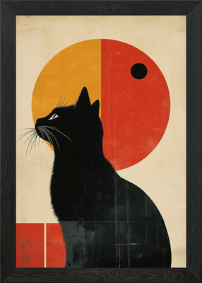 Schwarze Katze minimalistische Kunst gerahmtes Wandbild Poster Leinwanddruck Bild