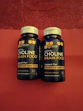 TWO  Natural Stacks, Acetyl-Choline Brain Food 60 Vegan caps Exp 2027 New Sealed