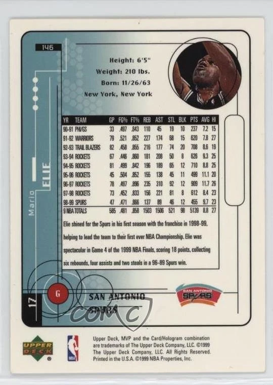 1999-00 Upper Deck MVP Mario Elie #146 - Image 2 of 2