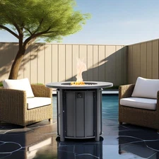 30" Round Propane Fire Pit Table 50,000 BTU, Black Steel for Outdoor Patio