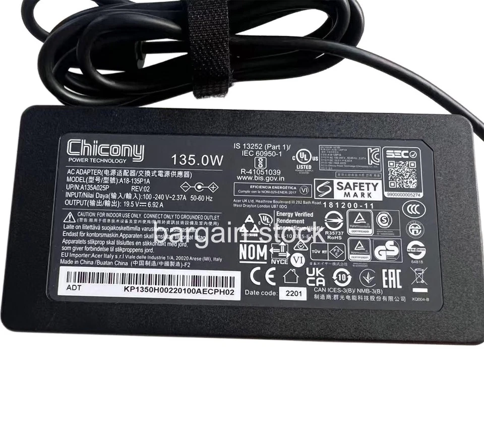 Chicony A18-135P1A 19,5 V 6,92 A 135 W Netzteil Ladegerät für Acer Nitro V Laptop