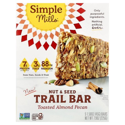 Nut & Seed Trail Bar, Toasted Almond Pecan, 5 Bars, 1.58 oz (45 g) Each