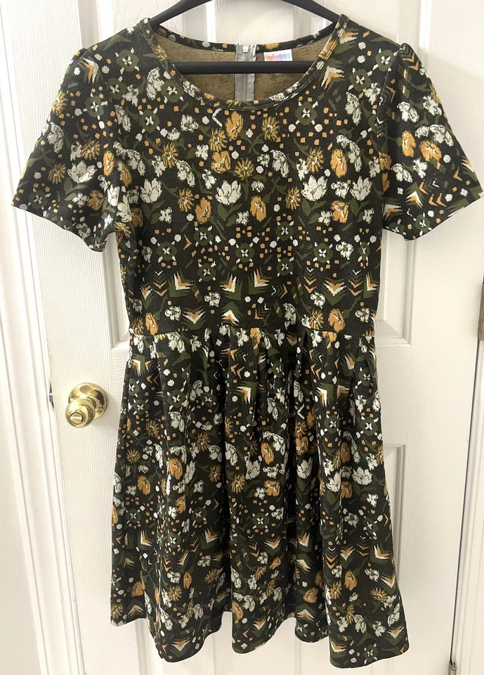 Vestido Lularoe Amelia Tejido con Bolsillos Cremallera Verde Amarillo Blanco Floral 3XL Foto 2 de 4