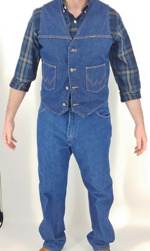 VTG 70s WRANGLER Denim Blue Jean \u0026 Vest 