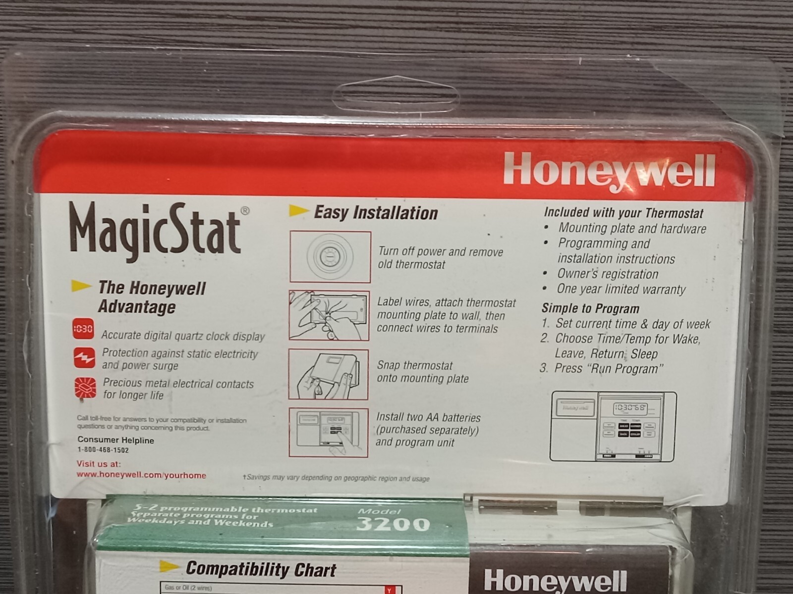 Honeywell MagicStat 32 Model CT3200A 52 Programmable Thermostat New