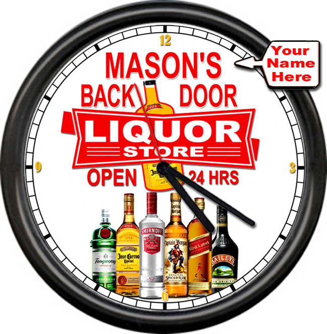 Personalized Your Name Liquor Store Bar Tavern Man Cave Alcohol Sign Wall Clock